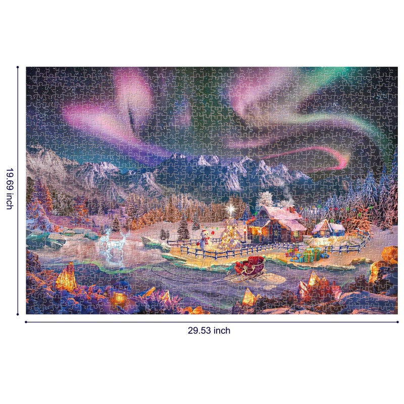 Lavievert Jigsaw Puzzles 1000 Piece Christmas Wonderland Puzzles for Adults and Kids - Snowy Night  Aurora  Christmas Tree  Snowman  Sleigh  Ice Sculpture & Milu Deer - Image 2